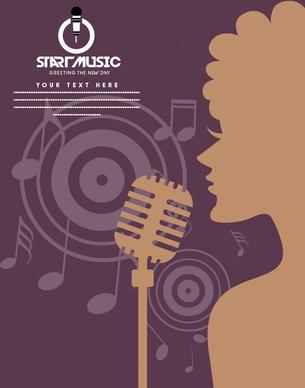 music banner singer and notes brown silhouette design