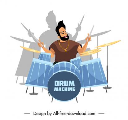 music design element drummer icon sketch cartoon character