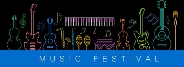 music festival banner instrument icons decor colorful silhouettes