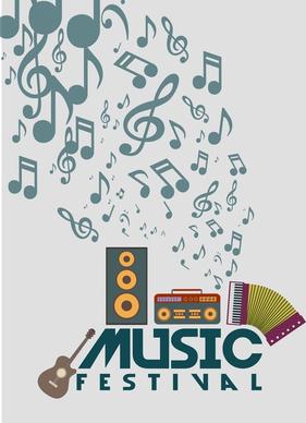 music festival banner retro instrument and notes design