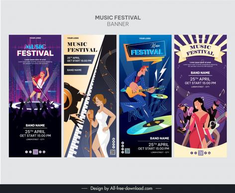 music festival banner templates collection dynamic cartoon 