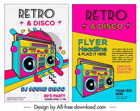 music flyer template colorful retro design cassette icon