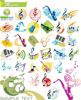 music design elements notes instruments icons