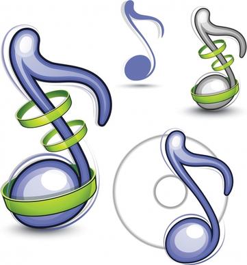 music note icons modern colored 3d flat shapes