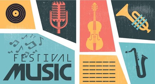 music instrument icons colorful retro style