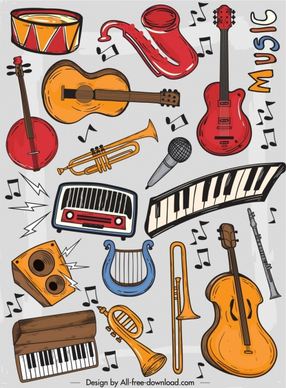music instruments background colorful classical decor