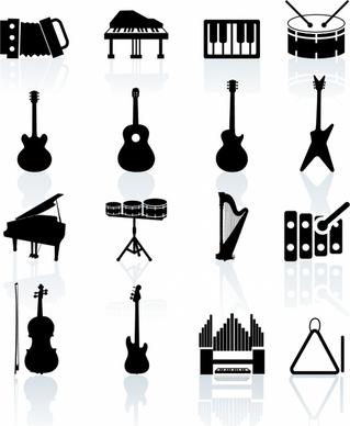 Music Instruments black and white icon set