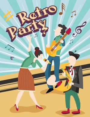 music party background performers icons retro design