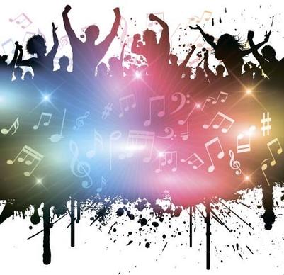 music party backgrounds with people silhouettes vectors