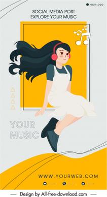 music poster template cute girl musical notes sketch