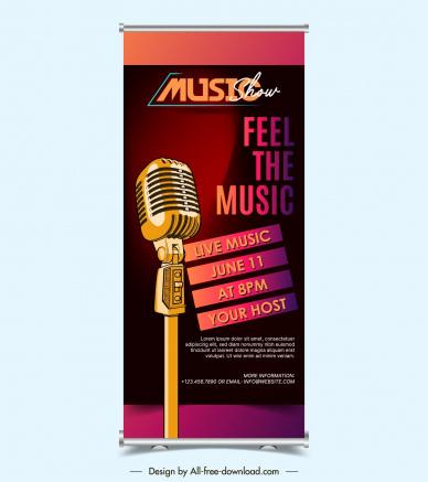 music show  roll up banner template classic microphone contrast