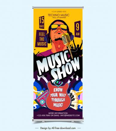 music show roll up banner template singer audience instruments decor