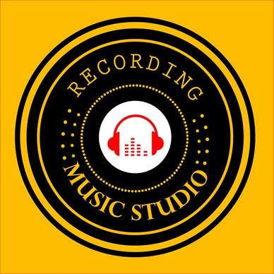 music studio logo round black design headphone icon