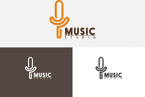 music studio logo sets microphone symbol and text
