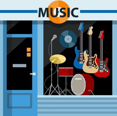 musical instruments store with facade illustration