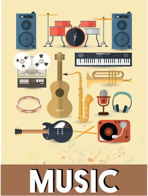 musical instruments vector design with colored flat style