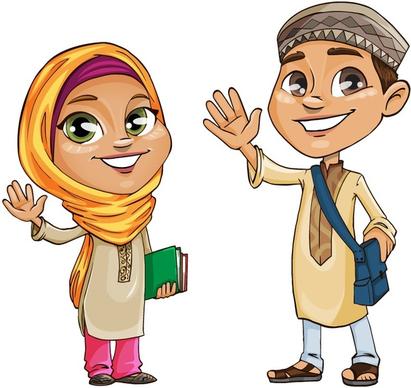 muslim kids vector characters