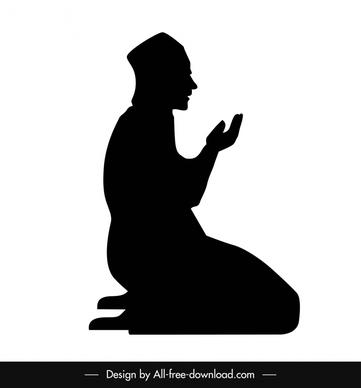 muslims praying man sign icon silhouette sketch