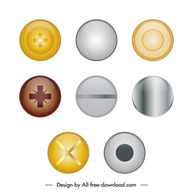 nail head icon sets flat shiny modern circle shapes
