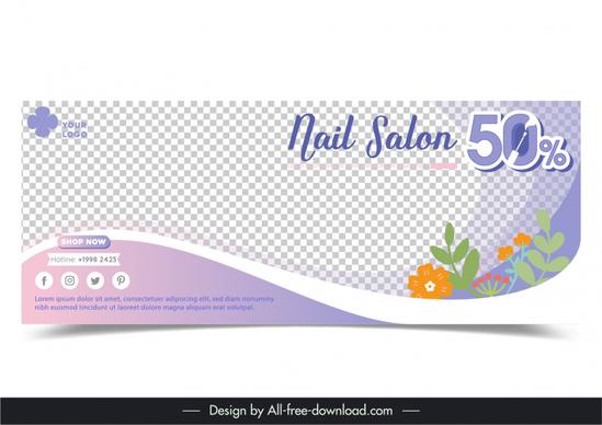 nail salon discount banner template elegant flat checkered flowers