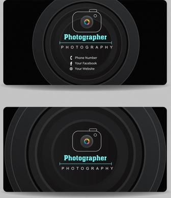 name card template camera lens icon dark design
