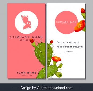 name card template colored blooming cactus decor