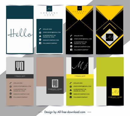 name card templates colored texts geometric abstract decor