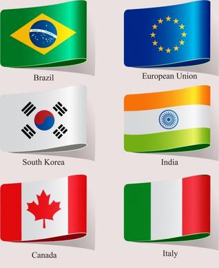 national flags icons modern shiny colored 3d design