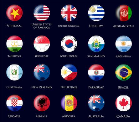 nations flags design on round icons