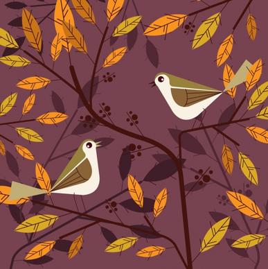 natural background birds leaves branch icons decor