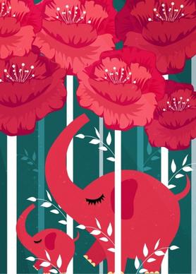 natural background red flowers elephants icons