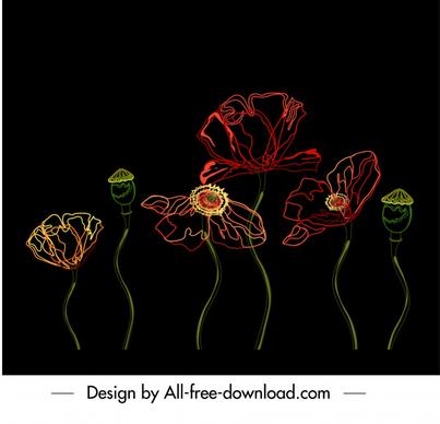natural flower painting colored dark decor handdrawn sketch