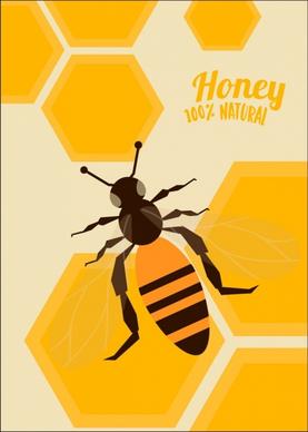 natural honey advertisement bee icon yellow beehive background