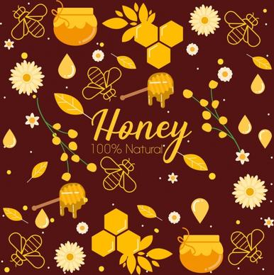 natural honey background flower bees jar icons decor