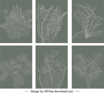 natural leaves background templates retro handdrawn sketch
