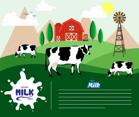 natural milk advertising banner cow farm icons ornament