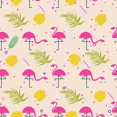 natural pattern leaf bird icons multicolored repeating design