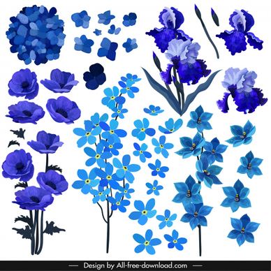 natural petals icons blue violet decor classical design