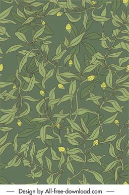 natural plants pattern leaves buds sketch handdrawn classic