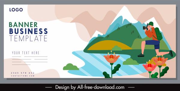 natural travel banner template colorful flat sketch