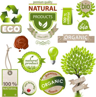 natural with eco labels and tags vector