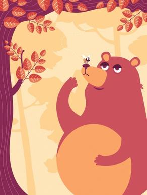 nature background bear bee tree icons classical decor