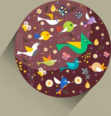nature background birds flowers decor classical circle layout