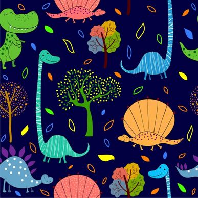 nature background colorful design repeating dinosaur icons