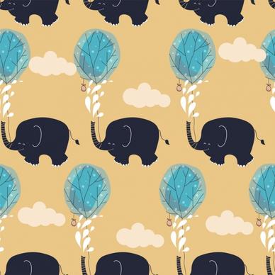 nature background elephant tree icons repeating handdrawn sketch