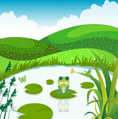 nature background green decor grass pond frog icon