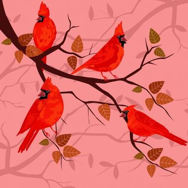 nature background red birds tree branch decoration