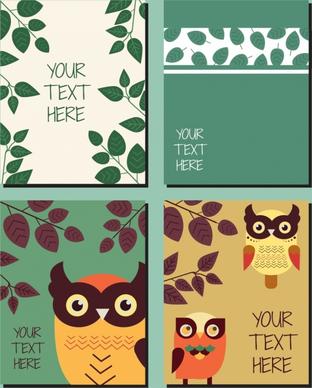 nature background templates leaves owls icons decor
