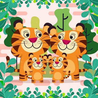 nature background tigers family icons cute cartoon design