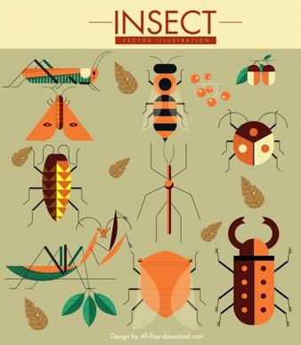 nature design elements grasshoppers bugs butterflies icons
